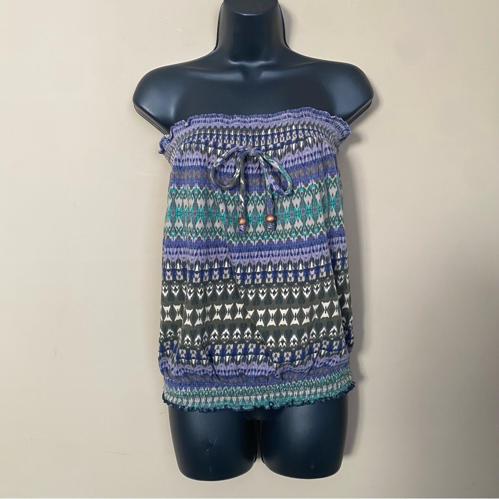 Route 66 Green Blue Patterned Strapless Tube Top